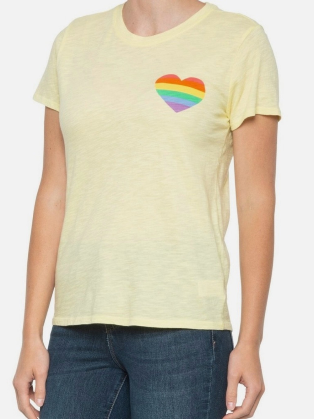 Lucky Brand Rainbow Heart Short Sleeve Crewneck Yellow T-Shirt Size 1X